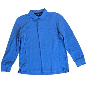 Nautica Men's Classic Long Sleeve Blue Polo Shirt